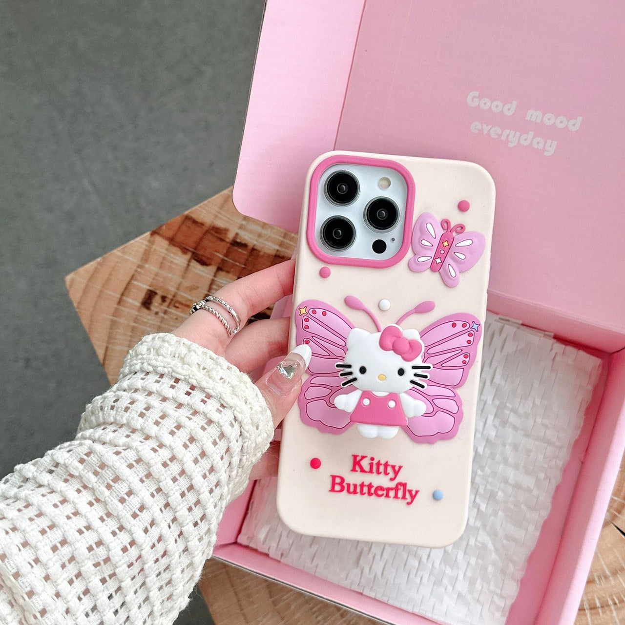 Kawaii Kitty Butterfly iPhone Case - ArtGalleryZen