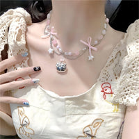 Thumbnail for Kawaii Layered Star Tassel Hello Kitty Ball Chain Necklace - ArtGalleryZen