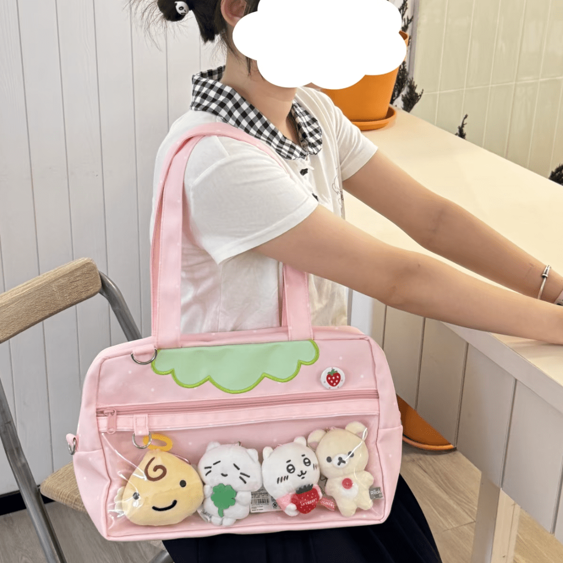 Kawaii Pink Strawberry Kpop Fan Display Shoulder Crossbody Bag - ArtGalleryZen