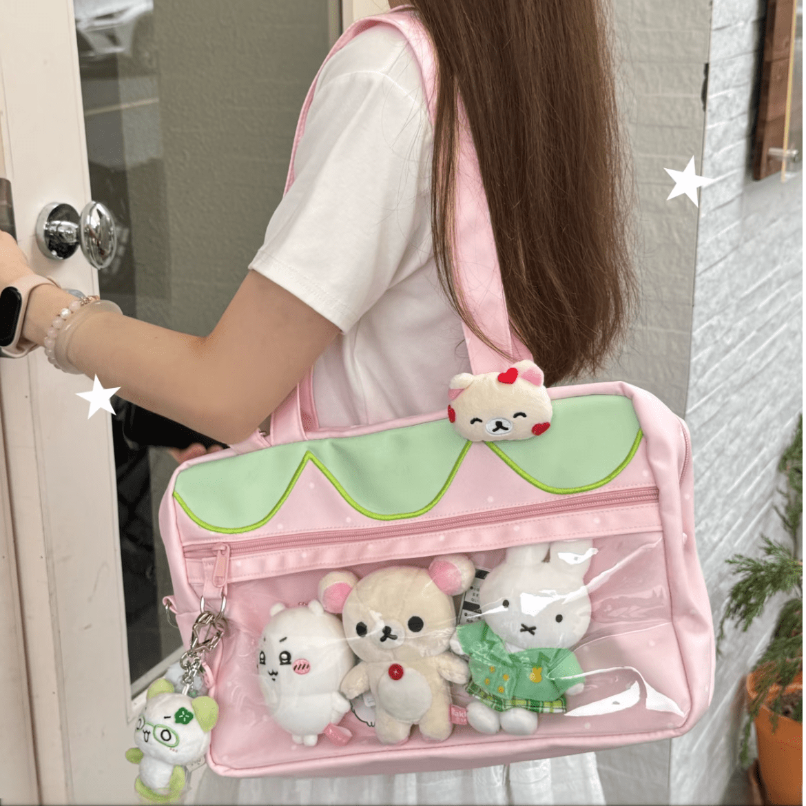 Kawaii Pink Strawberry Kpop Fan Display Shoulder Crossbody Bag - ArtGalleryZen
