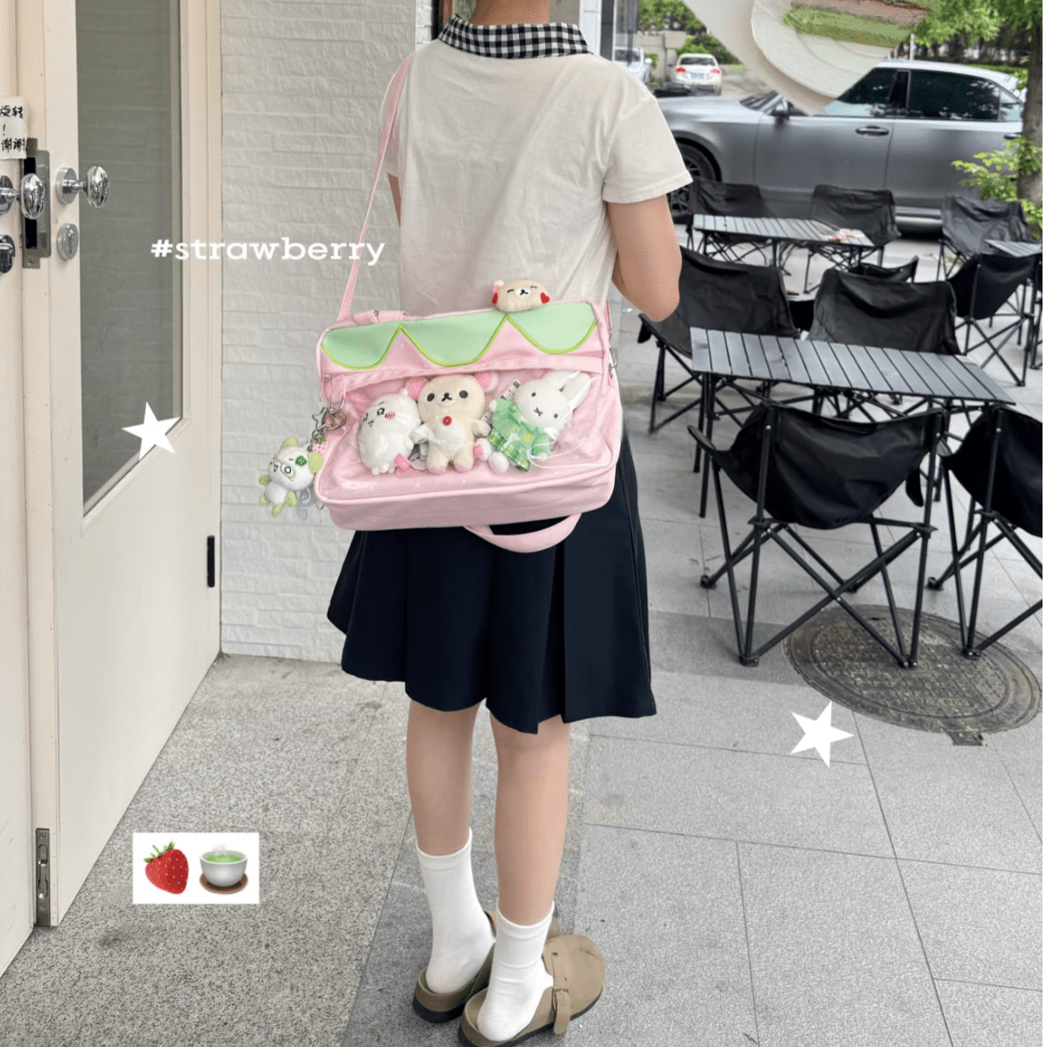 Kawaii Pink Strawberry Kpop Fan Display Shoulder Crossbody Bag - ArtGalleryZen