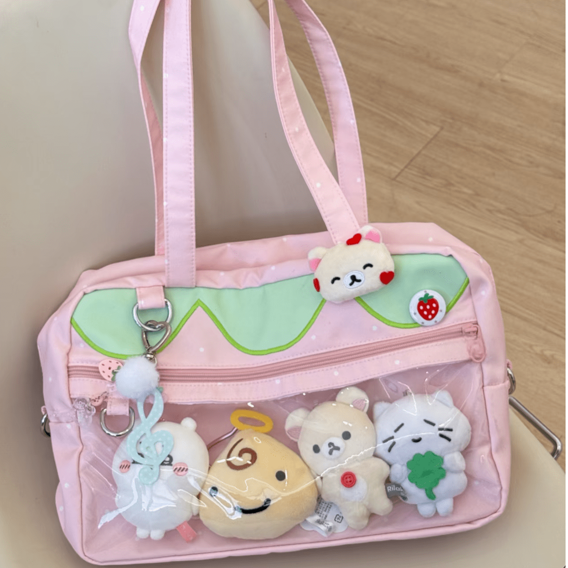 Kawaii Pink Strawberry Kpop Fan Display Shoulder Crossbody Bag - ArtGalleryZen