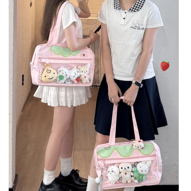 Kawaii Pink Strawberry Kpop Fan Display Shoulder Crossbody Bag - ArtGalleryZen