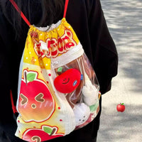 Thumbnail for Kawaii Red Green Apple Kpop Fan Display Drawstring Backpack - ArtGalleryZen