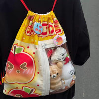 Thumbnail for Kawaii Red Green Apple Kpop Fan Display Drawstring Backpack - ArtGalleryZen