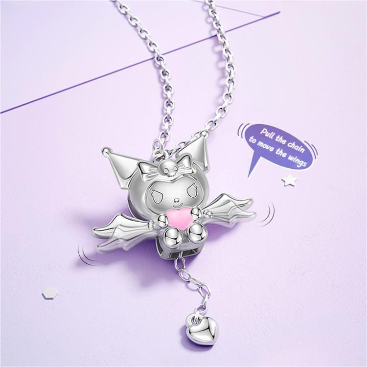 Kawaii Sanrio Cupid Heart Moving Angel Wings Kuromi Necklace - ArtGalleryZen