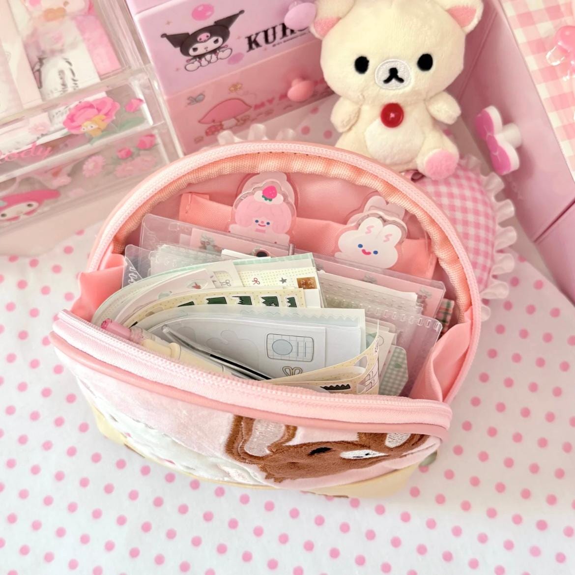 Kawaii Sugarbunnies Embroidery Makeup Toiletry Bag Storage Bag - ArtGalleryZen
