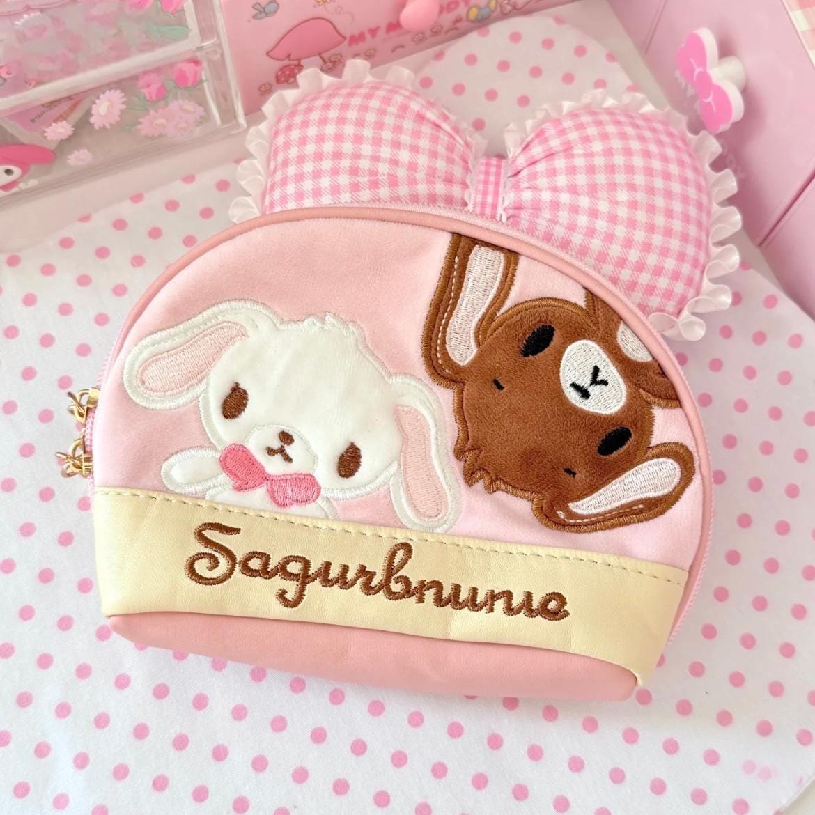 Kawaii Sugarbunnies Embroidery Makeup Toiletry Bag Storage Bag - ArtGalleryZen