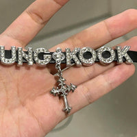 Thumbnail for Kpop BTS Rhinestone Inlaid Letter PU Leather Collar Choker Necklace Bracelet - ArtGalleryZen