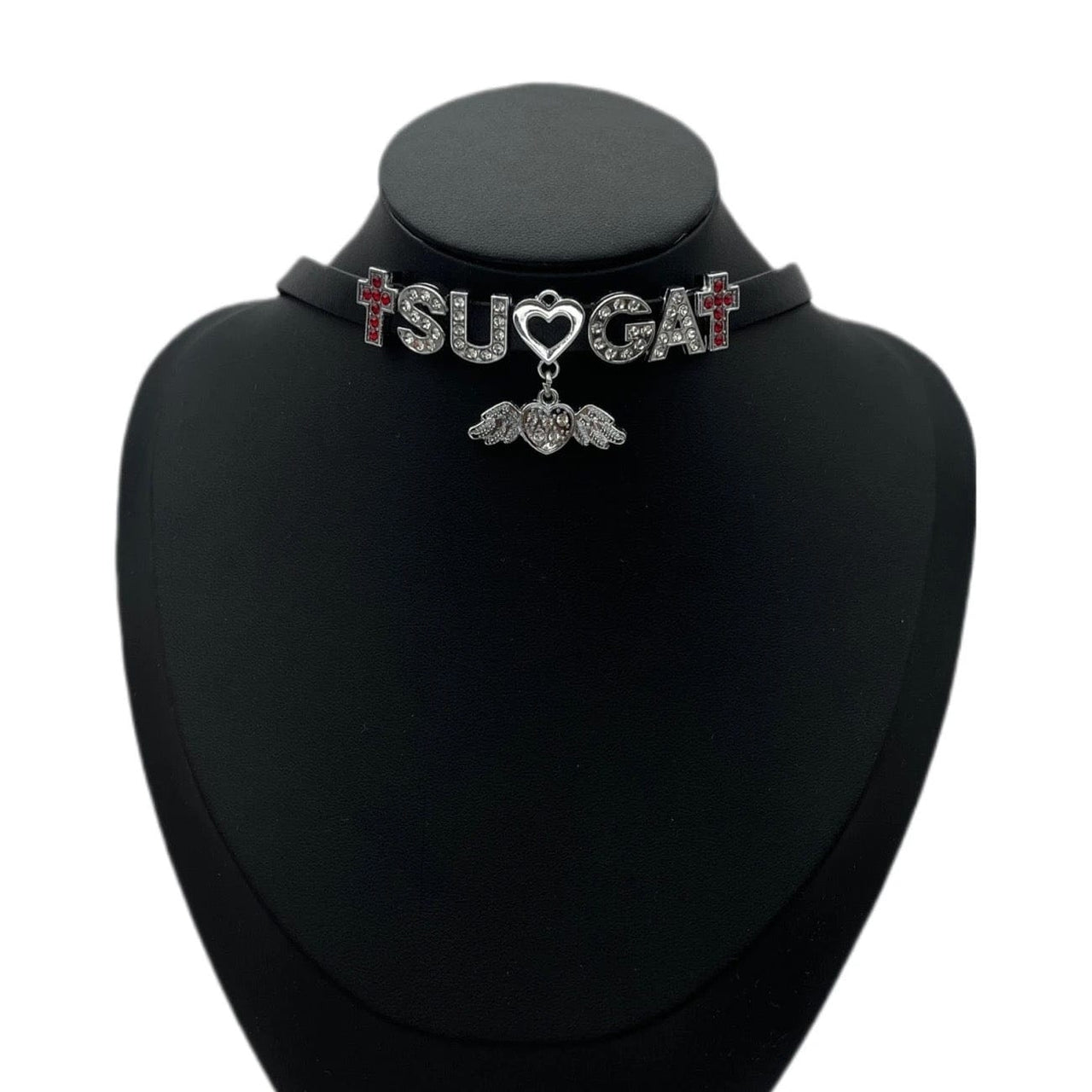 Kpop BTS Rhinestone Inlaid Letter PU Leather Collar Choker Necklace Bracelet - ArtGalleryZen