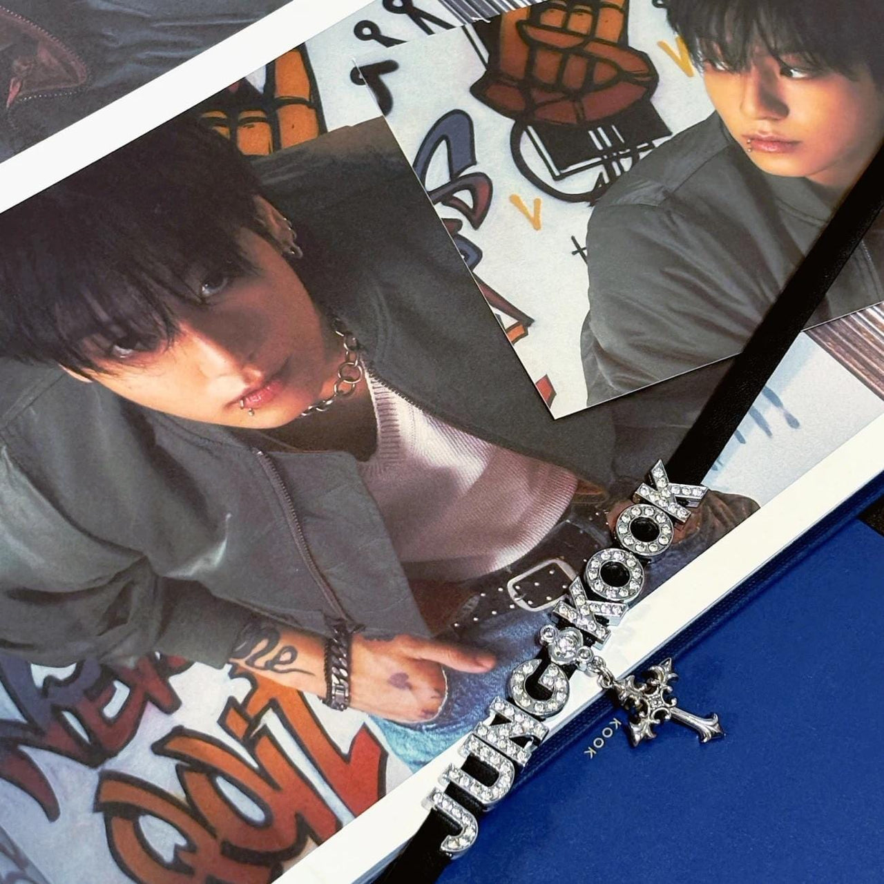 Kpop BTS Rhinestone Inlaid Letter PU Leather Collar Choker Necklace Bracelet - ArtGalleryZen