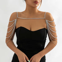 Thumbnail for Layered Gold Silver Tone Curb Link Chain Tassel Shoulder Necklace - ArtGalleryZen