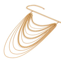 Thumbnail for Layered Gold Silver Tone Curb Link Chain Tassel Shoulder Necklace - ArtGalleryZen