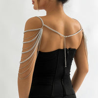 Thumbnail for Layered Gold Silver Tone Curb Link Chain Tassel Shoulder Necklace - ArtGalleryZen