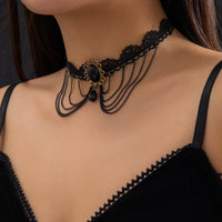 Thumbnail for Lolita Layered Oval Rhinestone Pendant Lace Choker Necklace - ArtGalleryZen