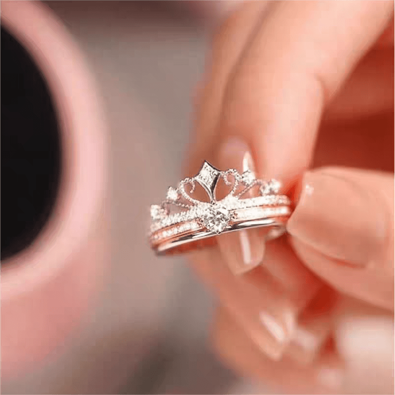 Lux 2 Pieces Stackable Crystal Crown Ring Set - ArtGalleryZen