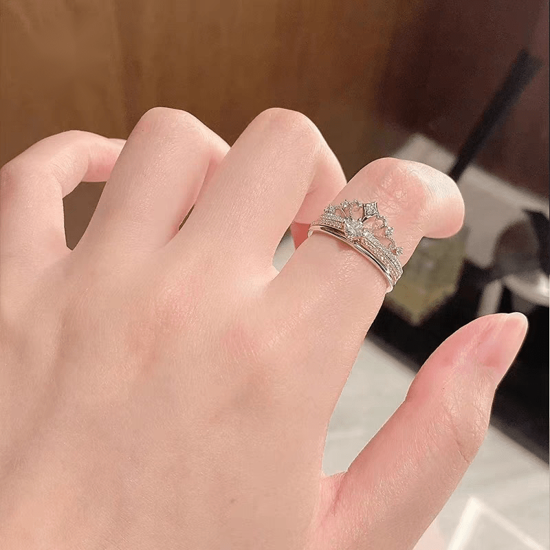 Lux 2 Pieces Stackable Crystal Crown Ring Set - ArtGalleryZen