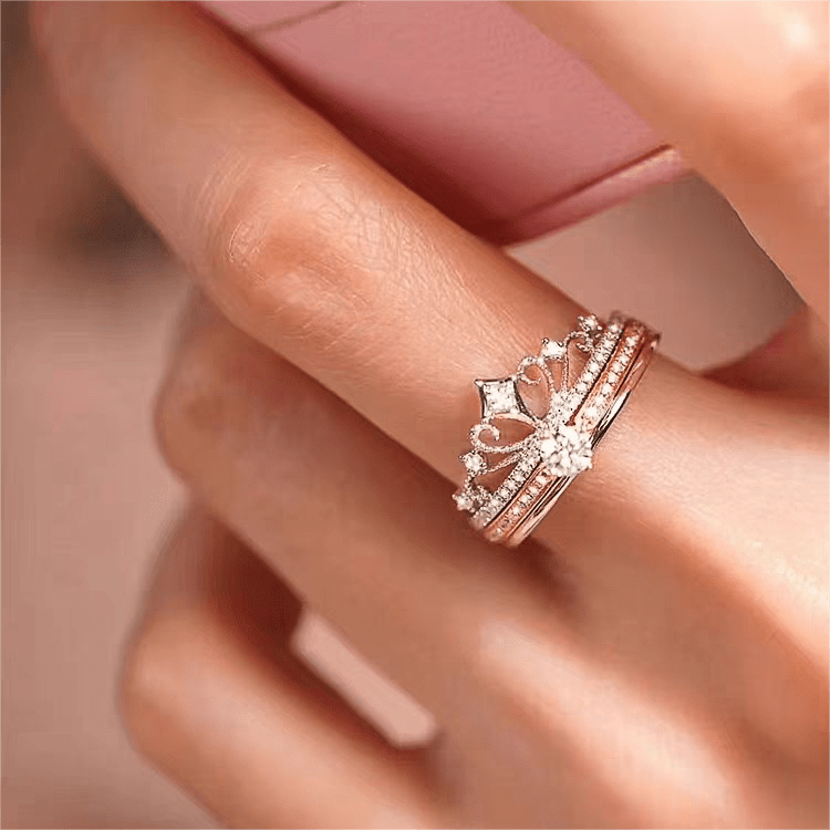 Lux 2 Pieces Stackable Crystal Crown Ring Set - ArtGalleryZen