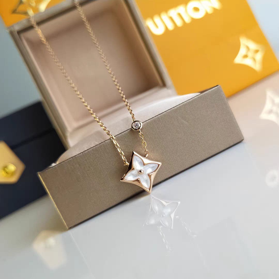 LUX 24K Gold Natural Pearl Shell Lucky Flower Diamond Necklace - ArtGalleryZen
