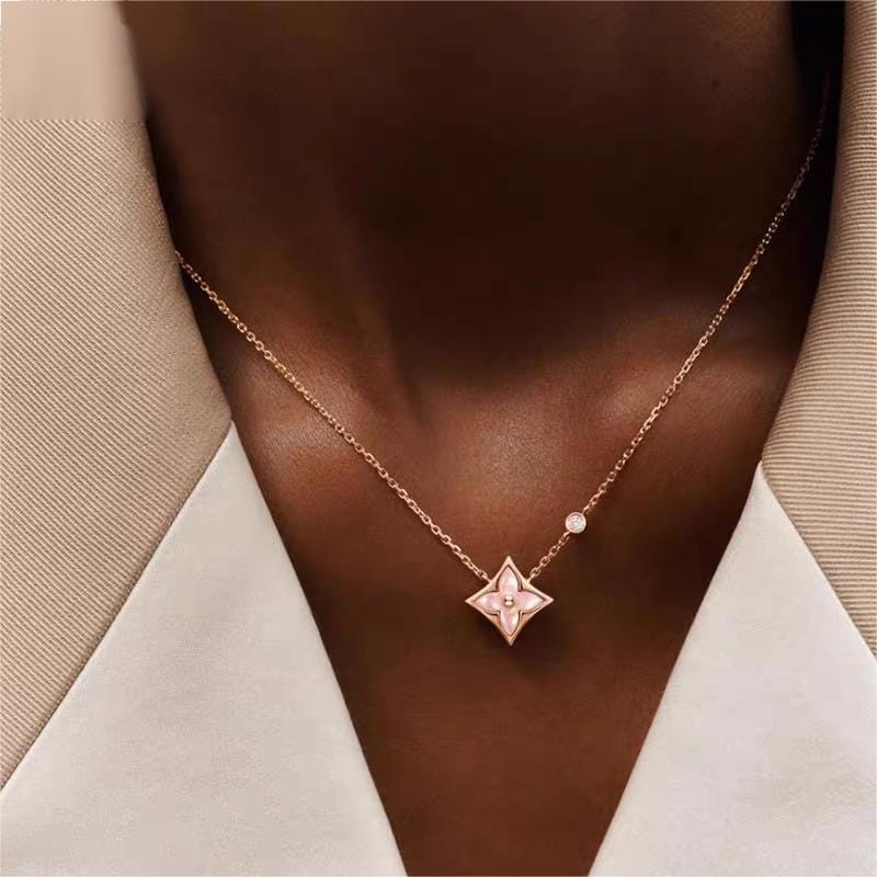 LUX 24K Gold Natural Pearl Shell Lucky Flower Diamond Necklace - ArtGalleryZen