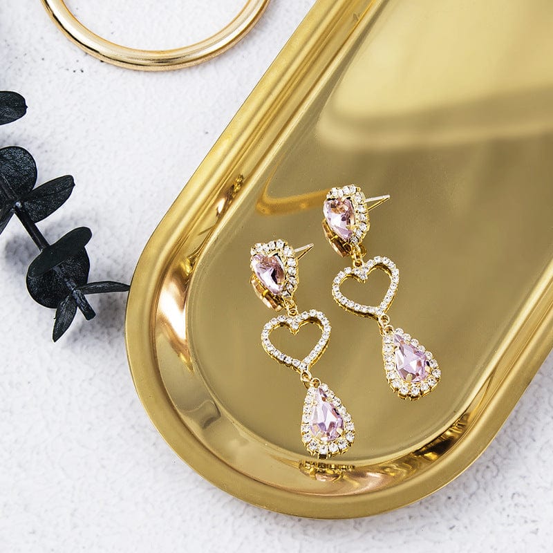 LUX Pink Rhinestone Heart Dangle Earrings - ArtGalleryZen