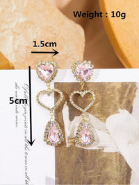 Thumbnail for LUX Pink Rhinestone Heart Dangle Earrings - ArtGalleryZen