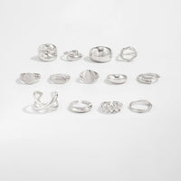 Thumbnail for Minimalist 13pcs Gold Silver Tone Chunky Waterdrop Hollow Ring Set - ArtGalleryZen