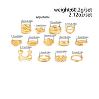 Thumbnail for Minimalist 13pcs Gold Silver Tone Chunky Waterdrop Hollow Ring Set - ArtGalleryZen