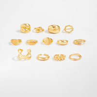 Thumbnail for Minimalist 13pcs Gold Silver Tone Chunky Waterdrop Hollow Ring Set - ArtGalleryZen