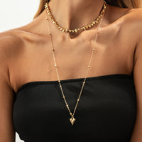 Thumbnail for Minimalist 2pcs Heart Pendant Irregular Beaded Chain Necklace Set - ArtGalleryZen