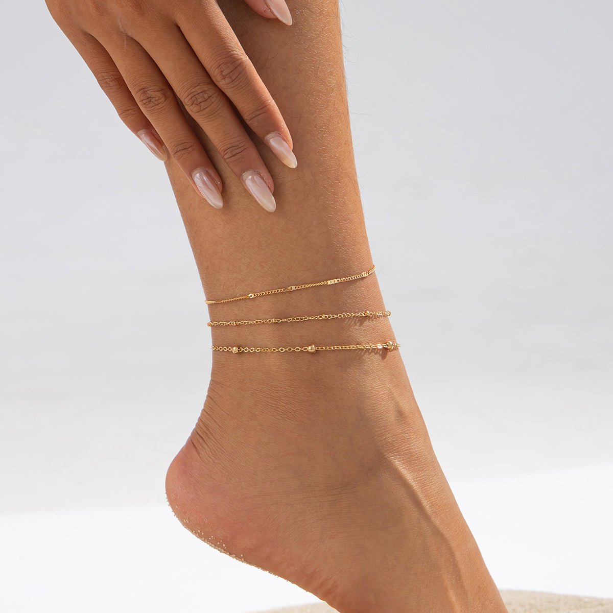 Minimalist 3pcs Saturn Chain Anklet Set - ArtGalleryZen