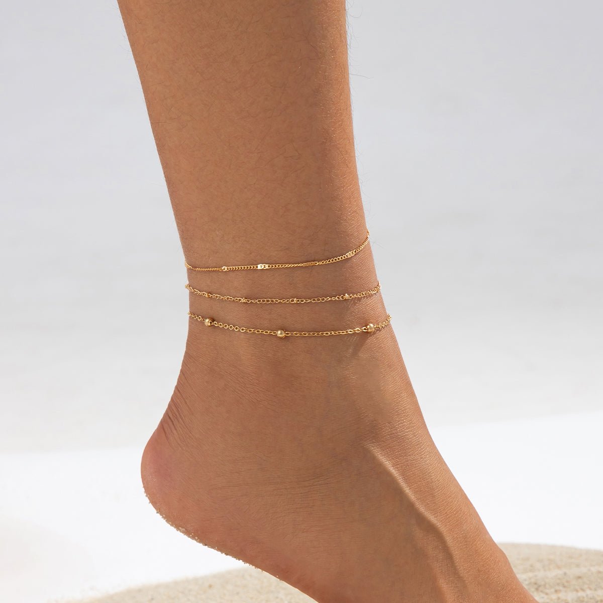 Minimalist 3pcs Saturn Chain Anklet Set - ArtGalleryZen