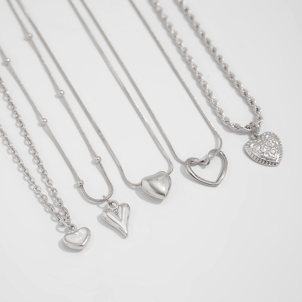 Minimalist 5pcs Relief Hollow Heart Pendant Rope Saturn Chain Necklace Set - ArtGalleryZen