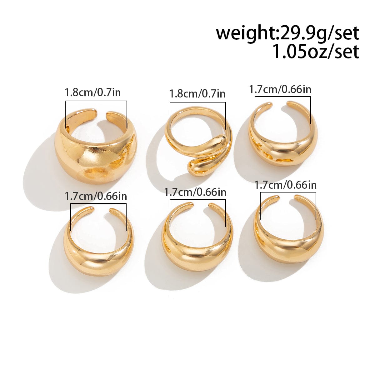 Minimalist 6pcs Gold Silver Plated Stackable Open Ring Set - ArtGalleryZen