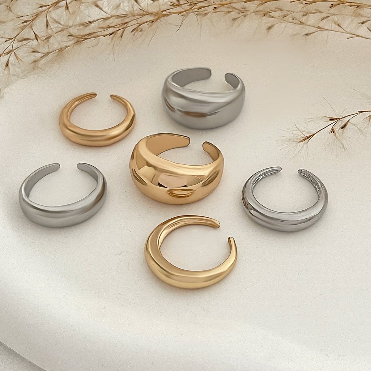 Minimalist 6pcs Gold Silver Tone Glossy Ring Set - ArtGalleryZen