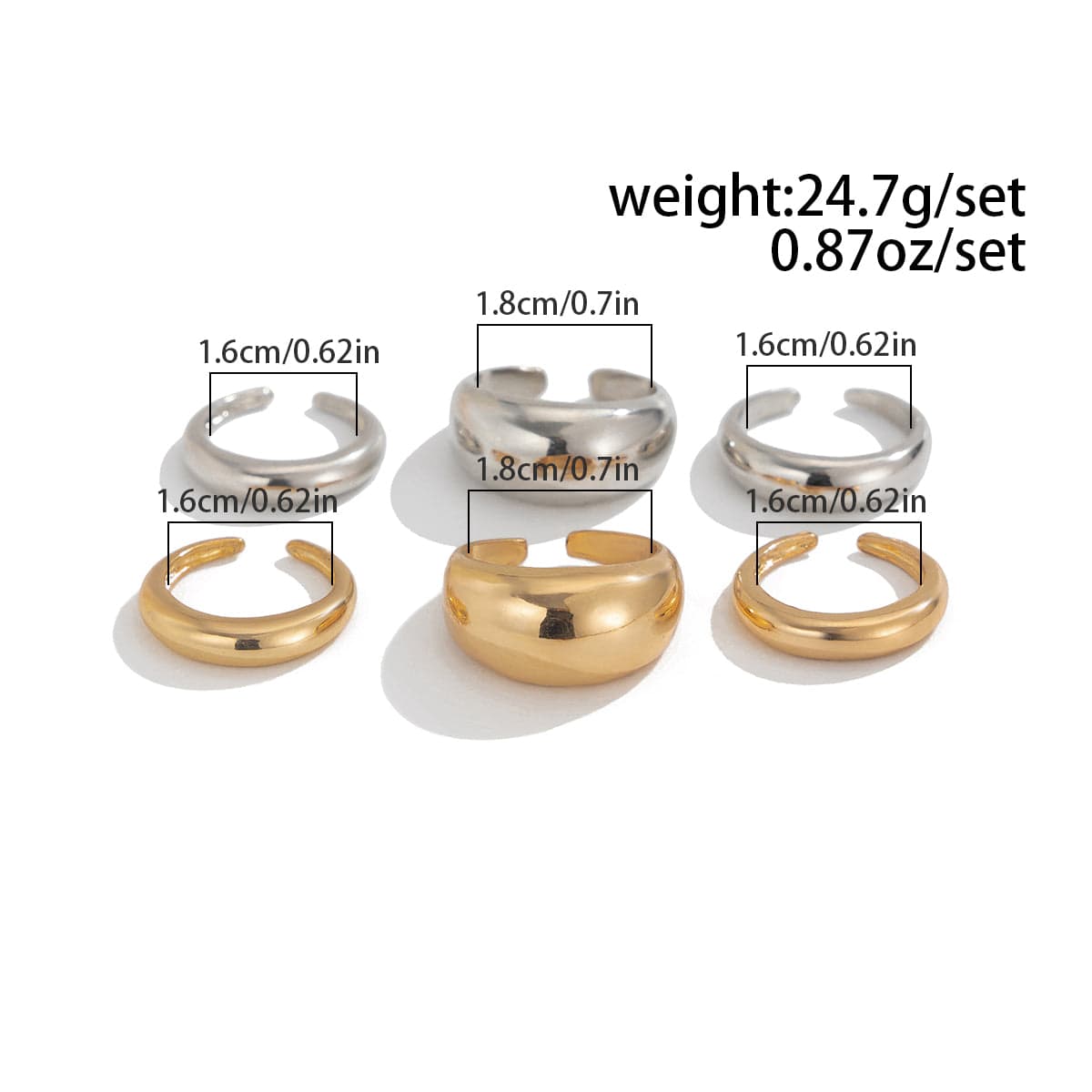 Minimalist 6pcs Gold Silver Tone Glossy Ring Set - ArtGalleryZen