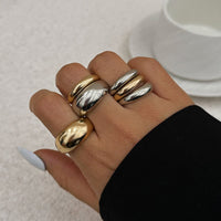 Thumbnail for Minimalist 6pcs Gold Silver Tone Glossy Ring Set - ArtGalleryZen