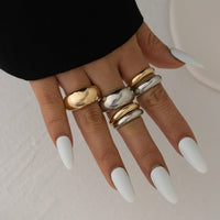 Thumbnail for Minimalist 6pcs Gold Silver Tone Glossy Ring Set - ArtGalleryZen