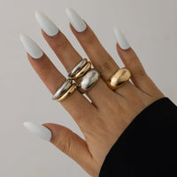 Thumbnail for Minimalist 6pcs Gold Silver Tone Glossy Ring Set - ArtGalleryZen