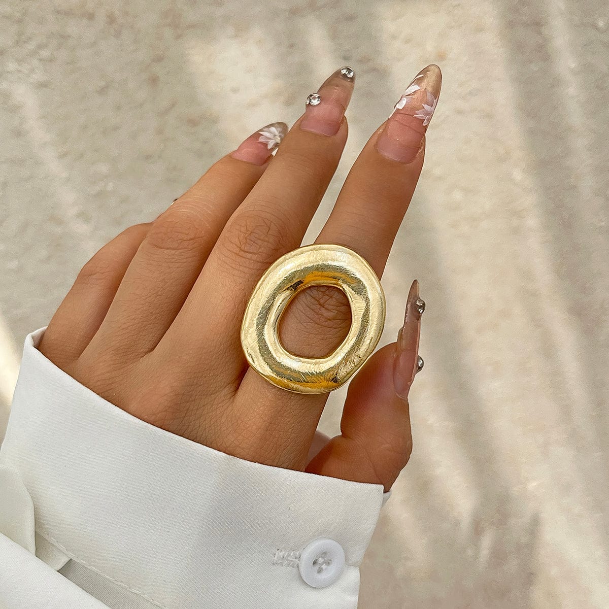 Minimalist Chunky Gold Silver Tone O Shaped Ring - ArtGalleryZen