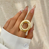 Thumbnail for Minimalist Chunky Gold Silver Tone O Shaped Ring - ArtGalleryZen