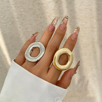 Thumbnail for Minimalist Chunky Gold Silver Tone O Shaped Ring - ArtGalleryZen