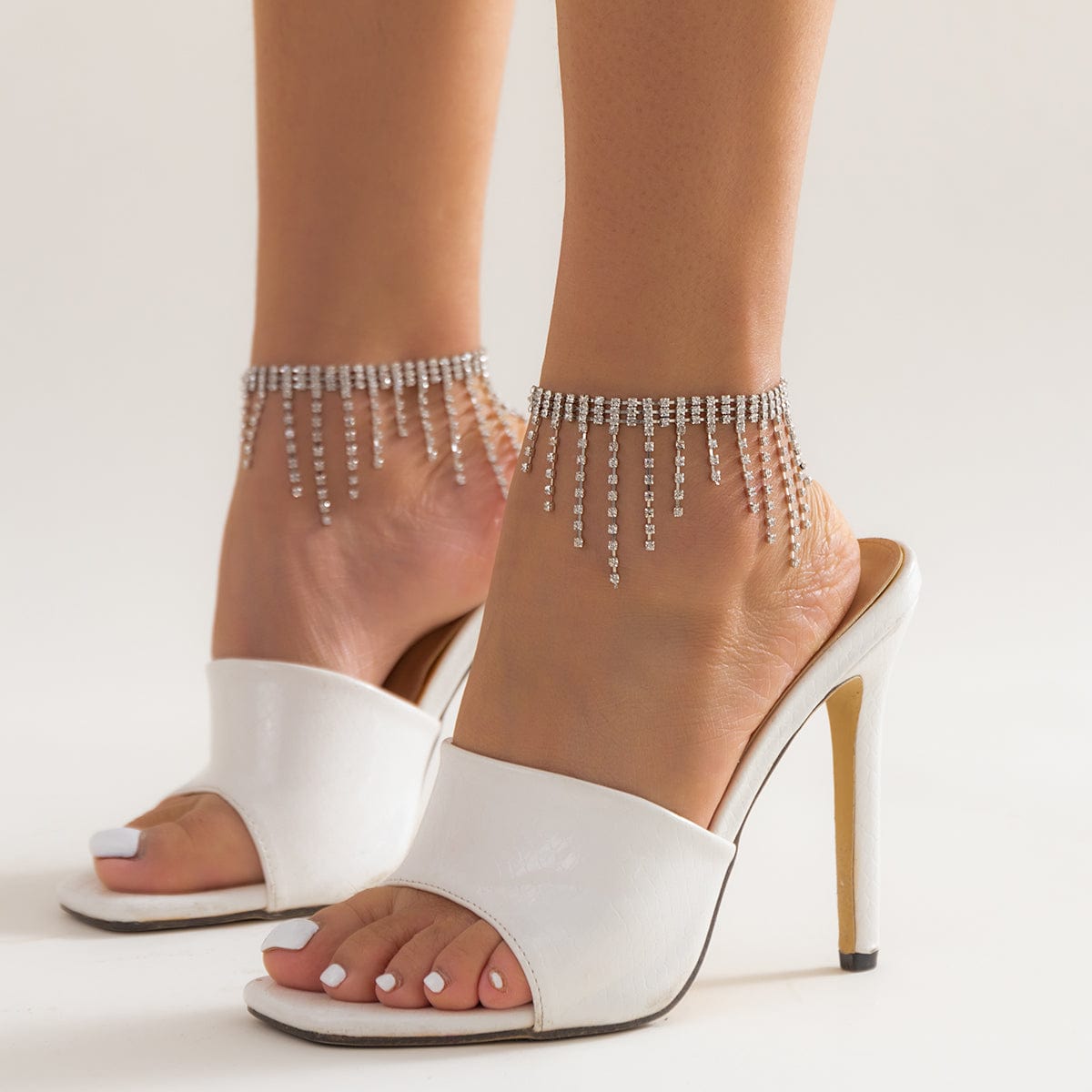 Minimalist Crystal Box Chain Tassel Anklet - ArtGalleryZen