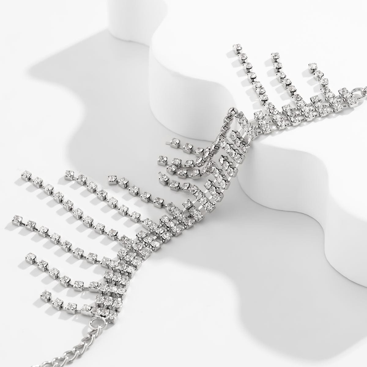 Minimalist Crystal Box Chain Tassel Anklet - ArtGalleryZen