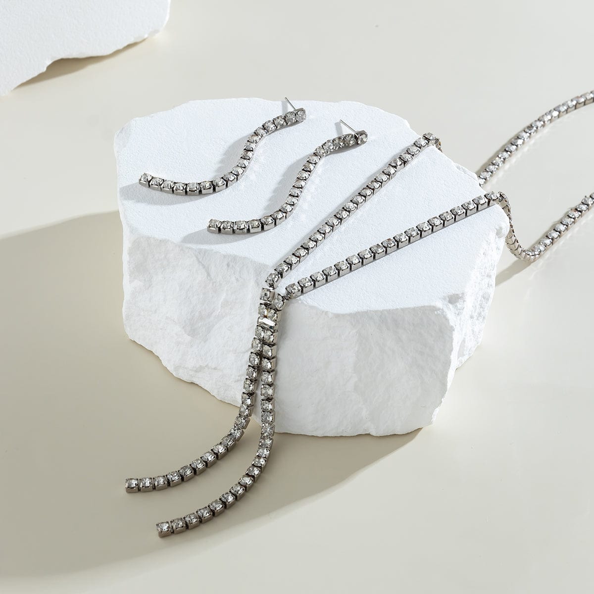 Minimalist Crystal Necklace Earrings Set - ArtGalleryZen