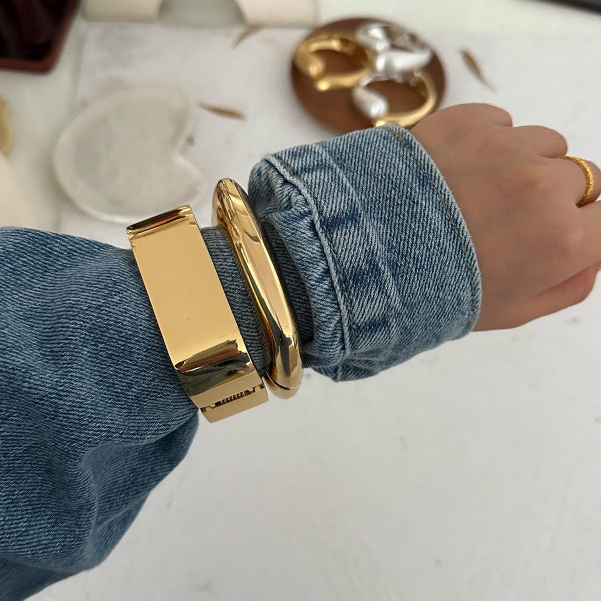 Minimalist Gold Plated Square Bangle Bracelet - ArtGalleryZen