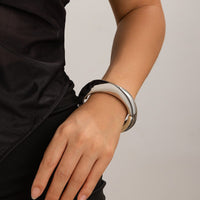 Thumbnail for Minimalist Gold Silver Plated Curved Bangle Bracelet - ArtGalleryZen
