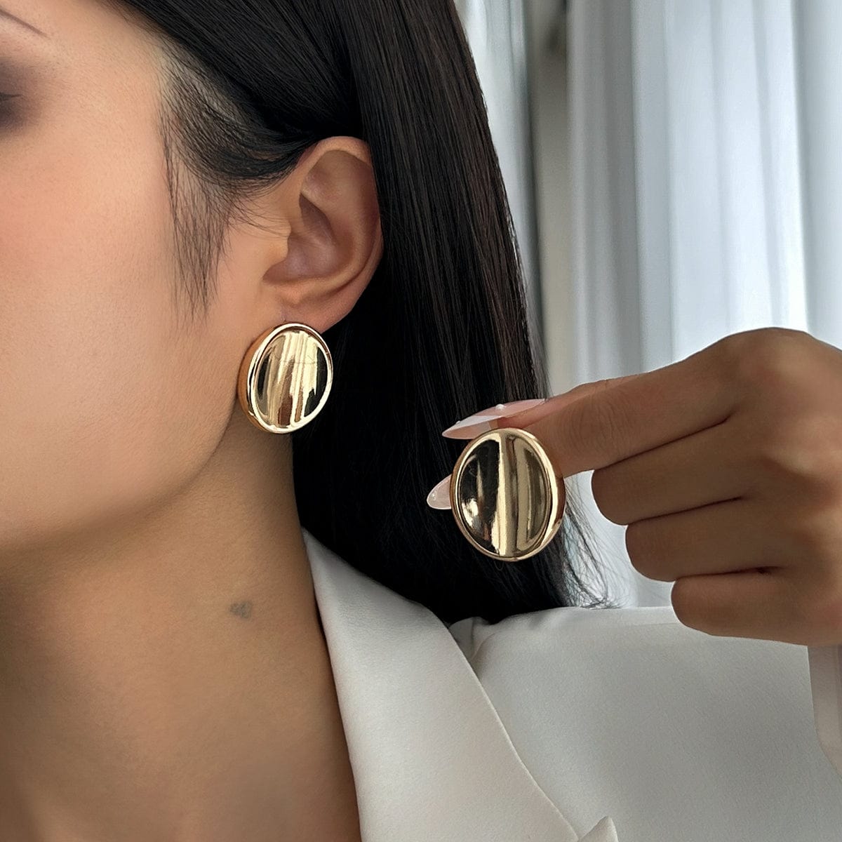 Minimalist Gold Silver Plated Glossy Mirror Earrings - ArtGalleryZen