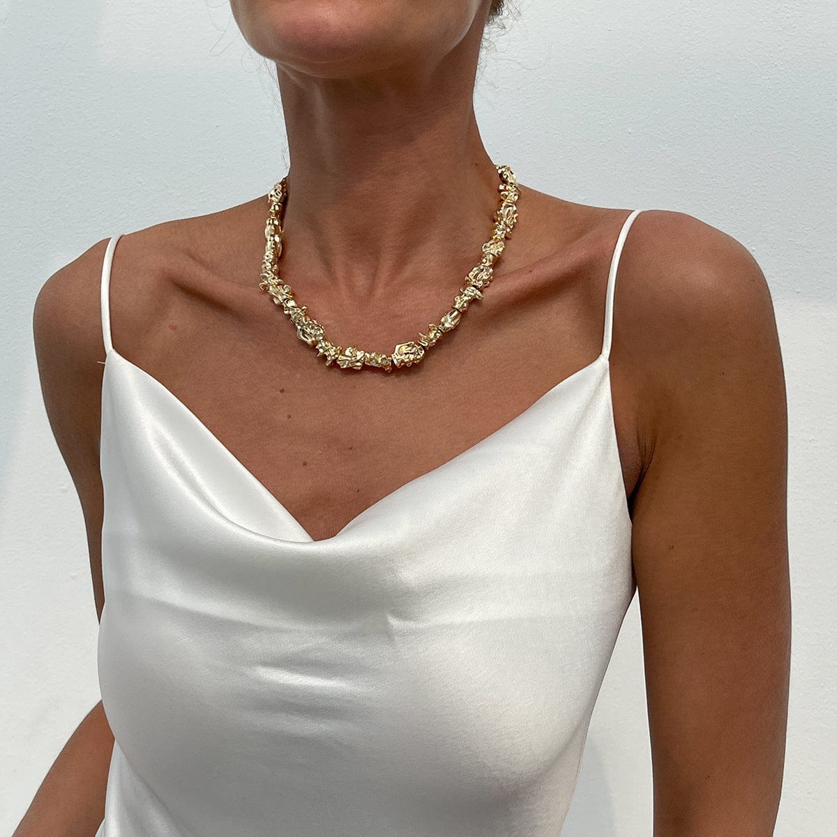 Minimalist Irregular Gold Silver Tone Lava Necklace Bracelet - ArtGalleryZen