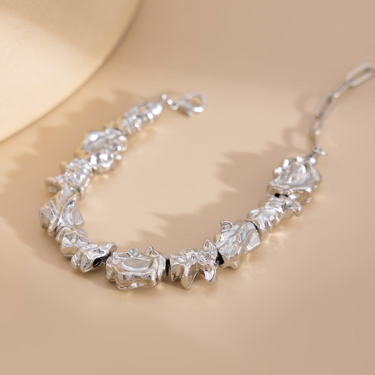 Minimalist Irregular Gold Silver Tone Lava Necklace Bracelet - ArtGalleryZen